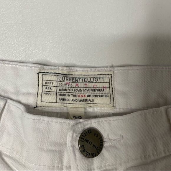 Current Elliott | Factory Distressed White Denim Skinny Jeans - Picture 3 of 7